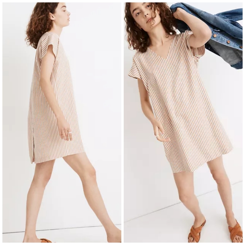 Madewell Red White Striped Button Back Dress